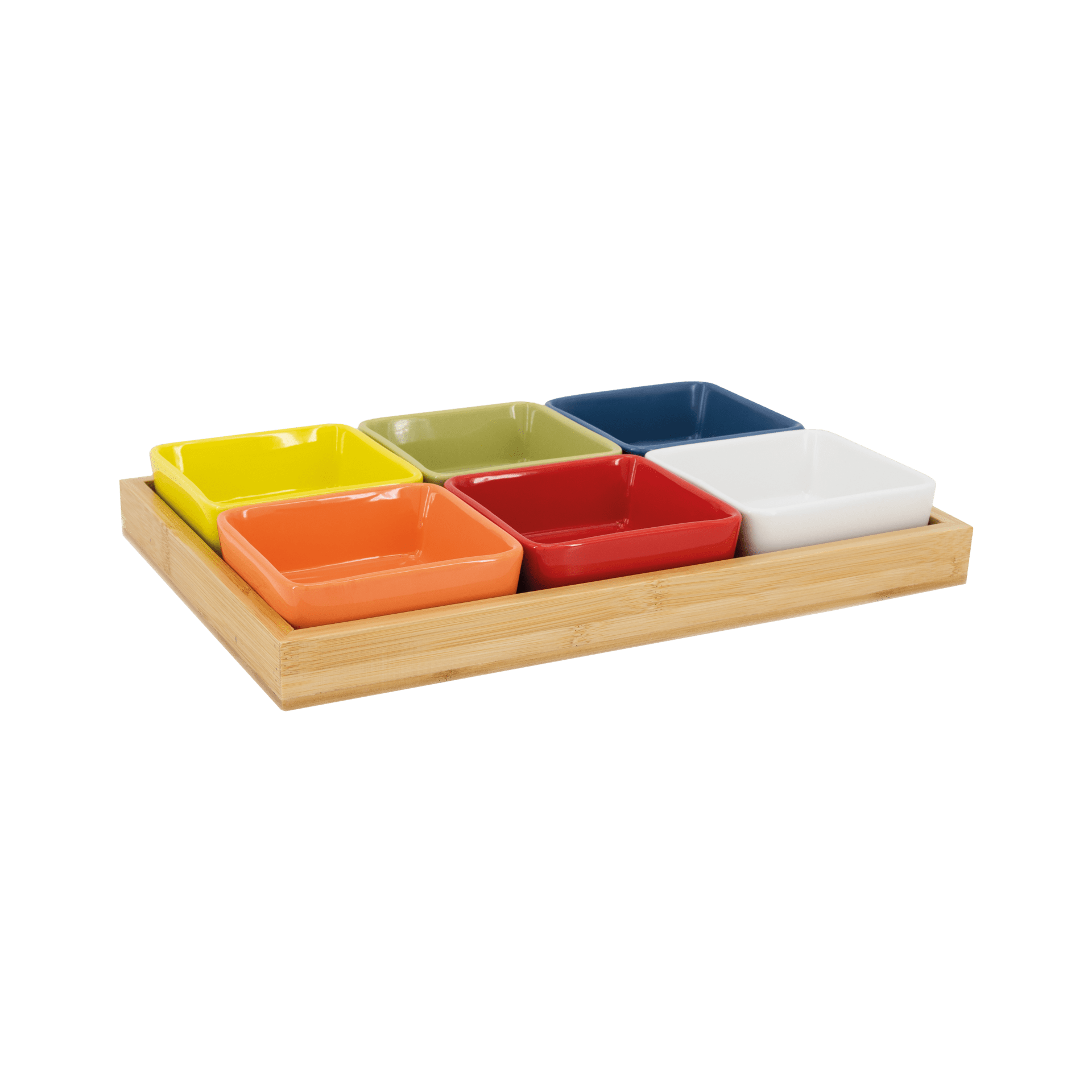Bowl set with wooden tray no. 1, set of 7